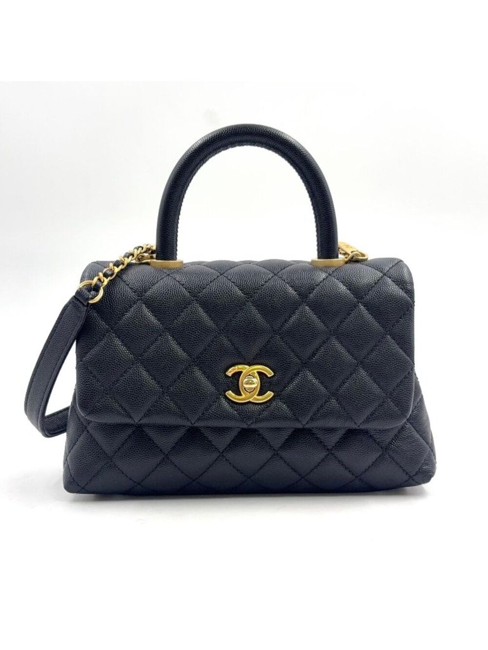 Chanel Quilted Coco Handle Flap 2-Way Caviar Leather Black Handbag Gold